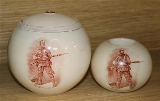 A Moorcroft MacIntyre lidded Boer War vase, together with a ditto match tidy (2)